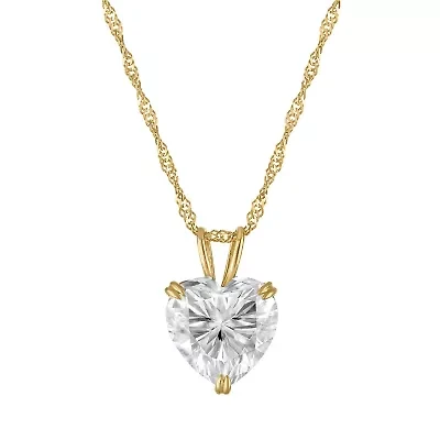 Lab Created 14K Gold 2.5 CT Heart Cut Created Moissanite Solitaire Pendant