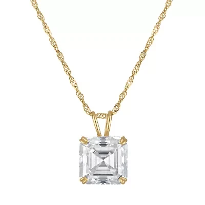 Lab Created 14K Gold 2.85 CT Asscher Cut Created Moissanite Solitaire Pendant