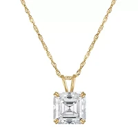 Lab Created 14K Gold 2.85 CT Asscher Cut Created Moissanite Solitaire Pendant