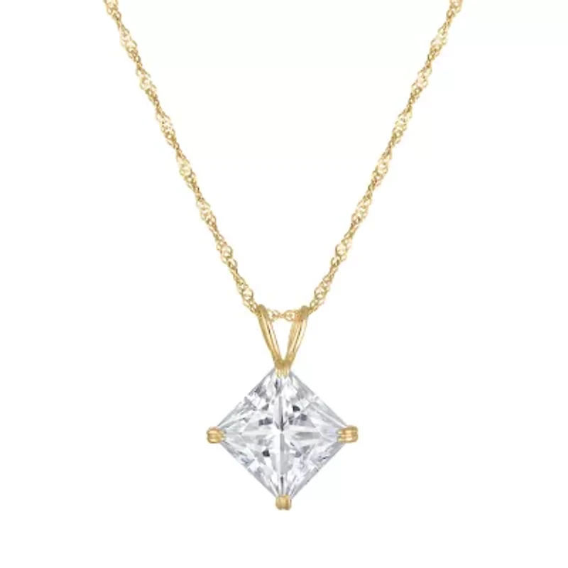 Lab Created 14K Gold 2.5 CT Princess Cut Created Moissanite Solitaire Pendant