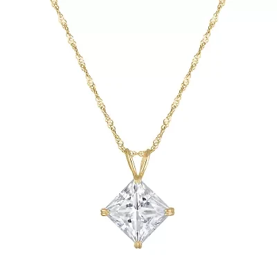 Lab Created 14K Gold 2.5 CT Princess Cut Created Moissanite Solitaire Pendant