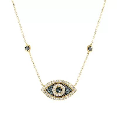 10K Gold Blue Diamond Evil Eye Pendant