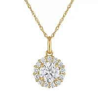 Lab Created 14k Yellow Gold 1.4 cttw Lab-Grown Diamond Round Halo Pendant