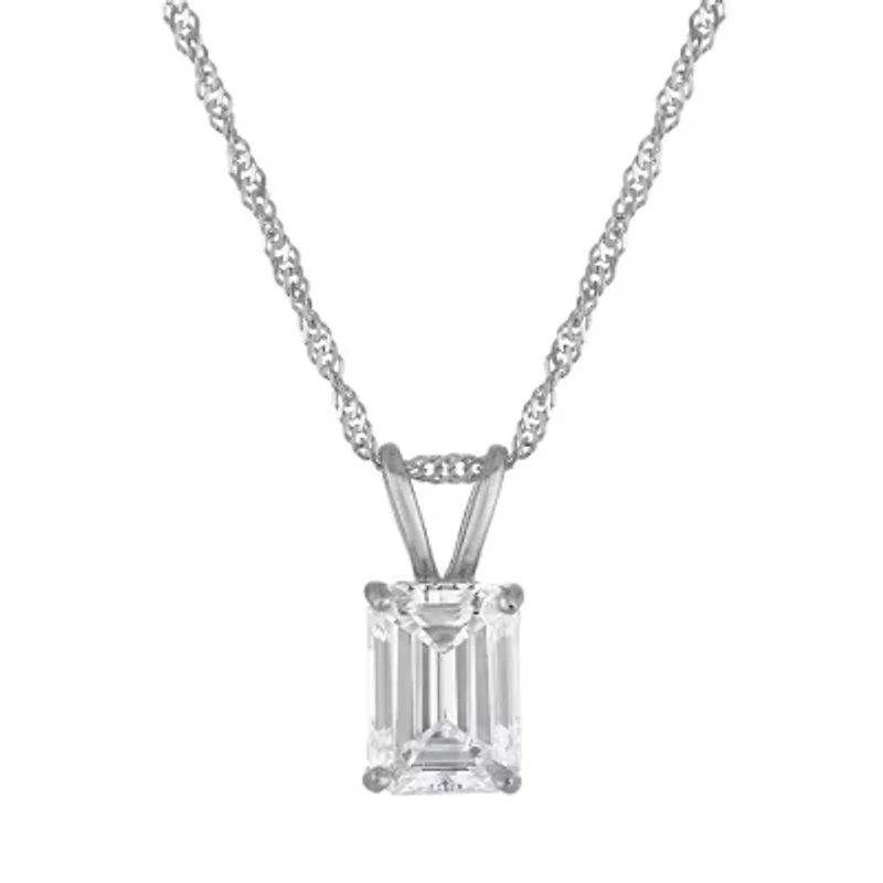Lab Created 14k White Gold 1 cttw Lab-Grown Emerald Diamond Solitaire Pendant
