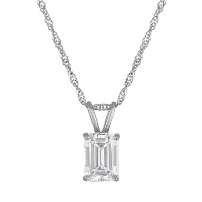 Lab Created 14k White Gold 1 cttw Lab-Grown Emerald Diamond Solitaire Pendant