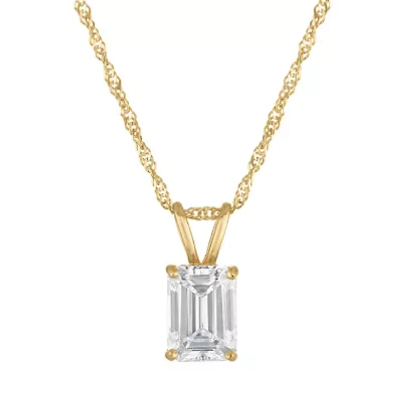 Lab Created 14k Yellow Gold 1 cttw Lab-Grown Emerald Diamond Solitaire Pendant