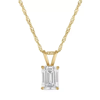 Lab Created 14k Yellow Gold 1 cttw Lab-Grown Emerald Diamond Solitaire Pendant