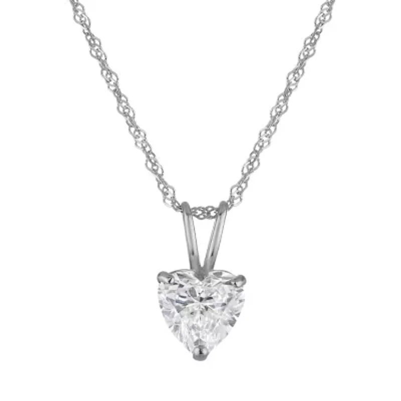 Lab Created 14k Gold 1 cttw Lab-Grown Heart Diamond Solitaire Pendant