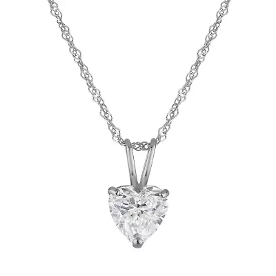 Lab Created 14k Gold 1 cttw Lab-Grown Heart Diamond Solitaire Pendant