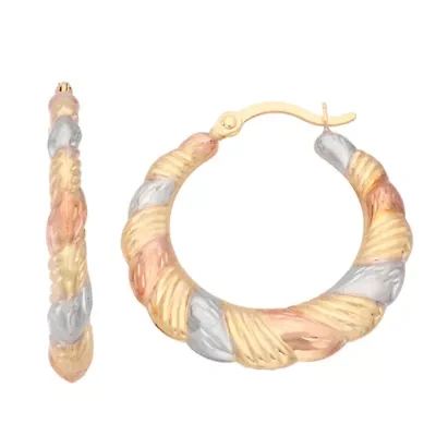 14K Tri Gold Hoop Earrings