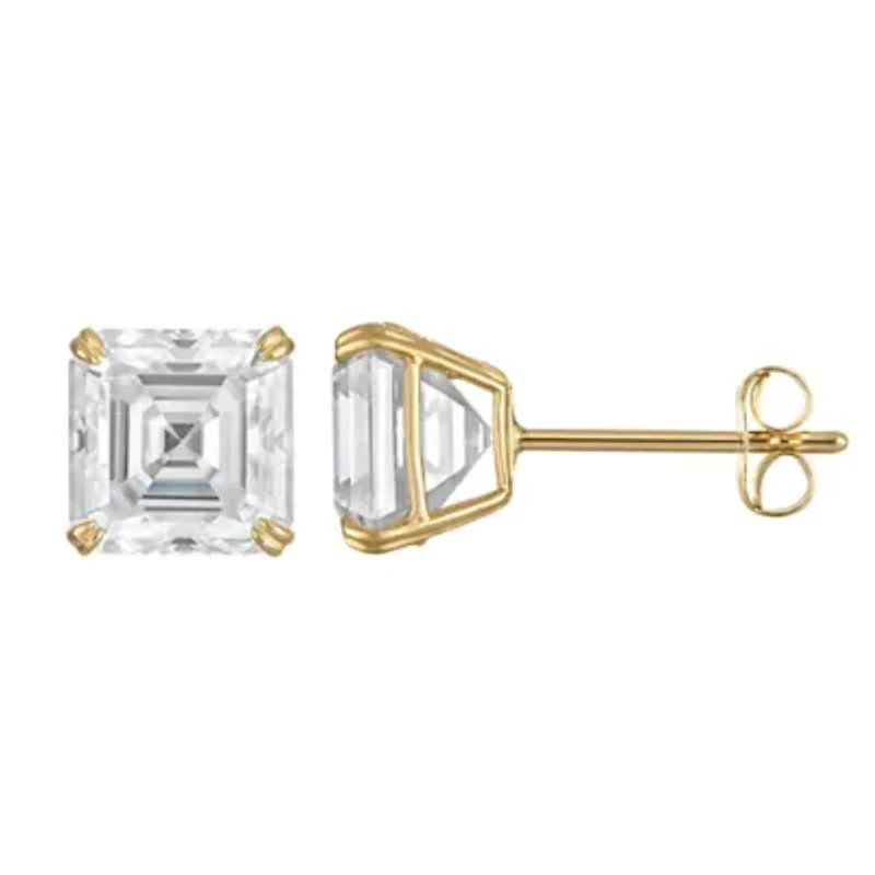Lab Created 14K Gold 3 CT Asscher Cut Created Moissanite Solitaire Stud Earrings