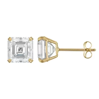 Lab Created 14K Gold 3 CT Asscher Cut Created Moissanite Solitaire Stud Earrings