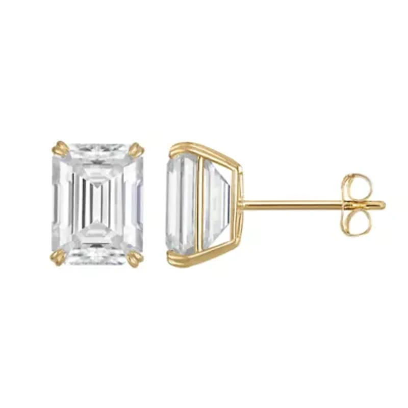 Lab Created 14K Gold 3.5 CT Emerald Cut Created Moissanite Solitaire Stud Earrings