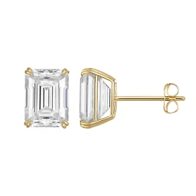Lab Created 14K Gold 3.5 CT Emerald Cut Created Moissanite Solitaire Stud Earrings