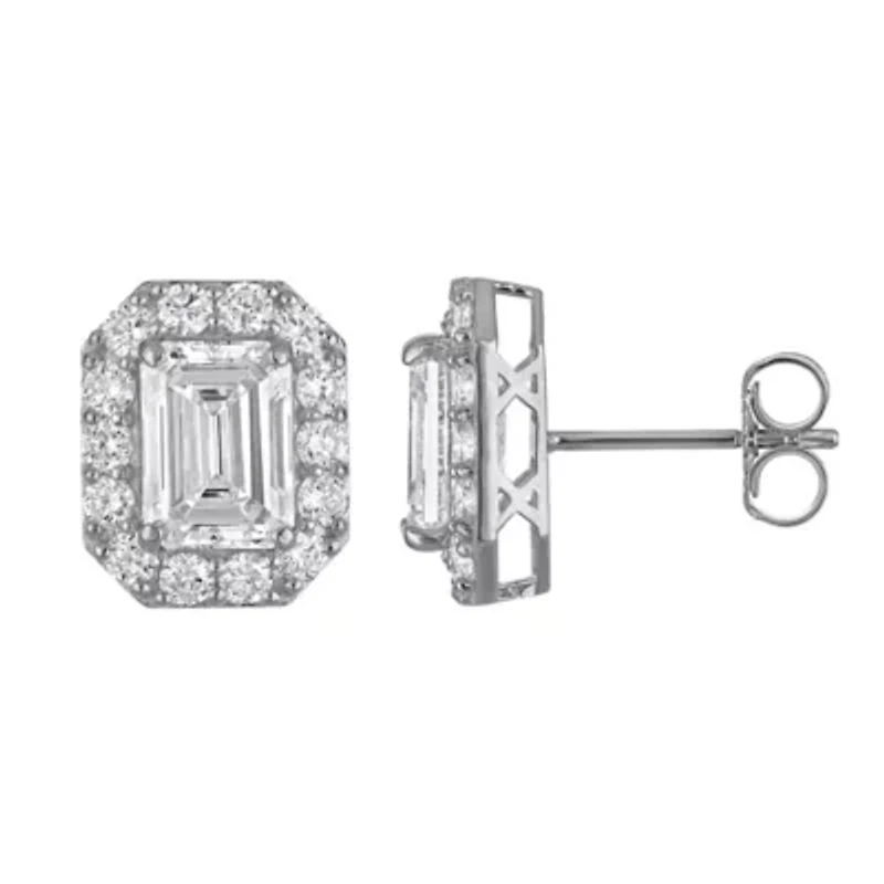 Lab Created 14K White Gold 2.75 cttw Lab-Grown Diamond Emerald Halo Stud Earrings