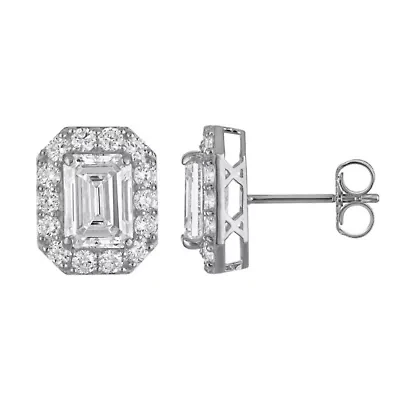 Lab Created 14K Gold 2.75 cttw Lab-Grown Diamond Emerald Halo Stud Earrings