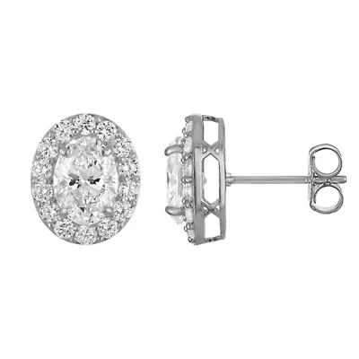 Lab Created 14K Gold 2.75 cttw Lab-Grown Diamond Oval Halo Stud Earrings