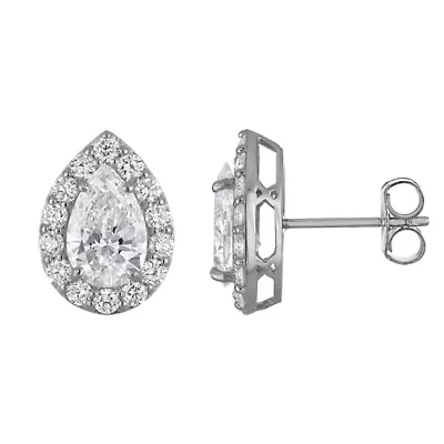 Lab Created 14K Gold 2.75 cttw Lab-Grown Diamond Pear Halo Stud Earrings