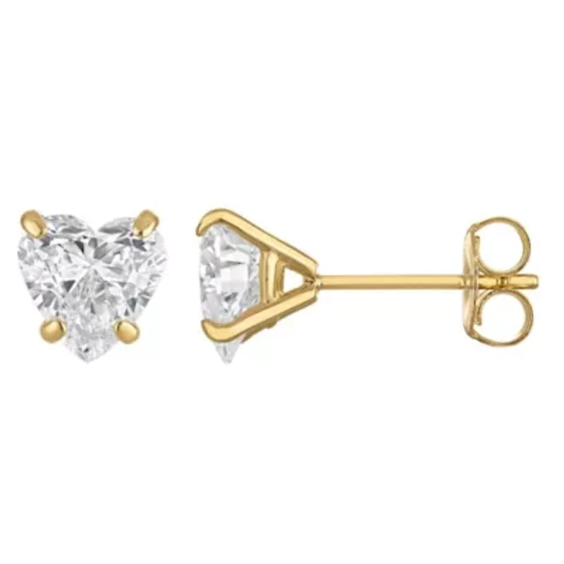 Lab Created 14K Yellow Gold 2 cttw Lab-Grown Heart Diamond Solitaire Stud Earrings