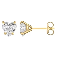 Lab Created 14K Yellow Gold 2 cttw Lab-Grown Heart Diamond Solitaire Stud Earrings