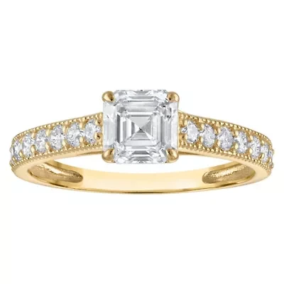 Lab Created 14k Yellow Gold 1.35 cttw Lab-Grown Diamond Asscher Cut Engagement Ring