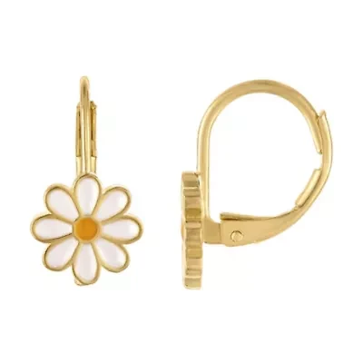 Gold Over Brass Daisy Flower Leverback Earrings