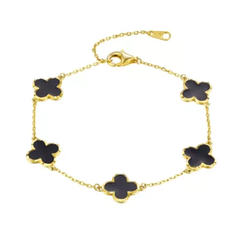 Sterling Silver Black Enamel Clover Bracelet