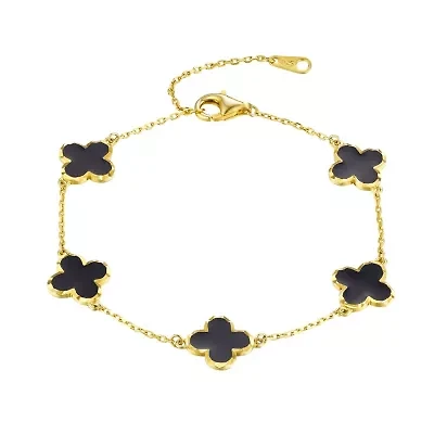 Sterling Silver Black Enamel Clover Bracelet