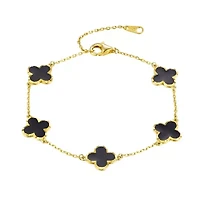Sterling Silver Black Enamel Clover Bracelet