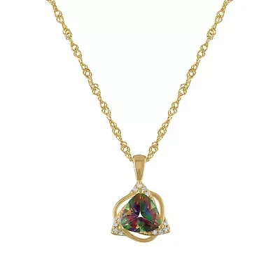14K Gold Over Sterling Silver Mystic Fire Topaz And Diamond Pendant