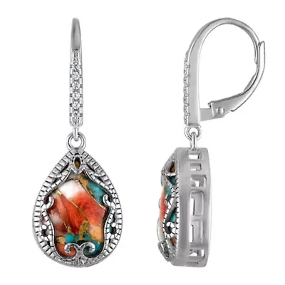 Sterling Silver Blue Oyster Turquoise Leverback Earring