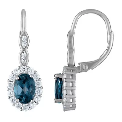 Sterling Silver London Blue Topaz And Created White Sapphire Leverback Earring