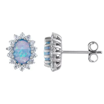 Lab Created Sterling Silver Created Blue Opal And White Cz Stud Earring