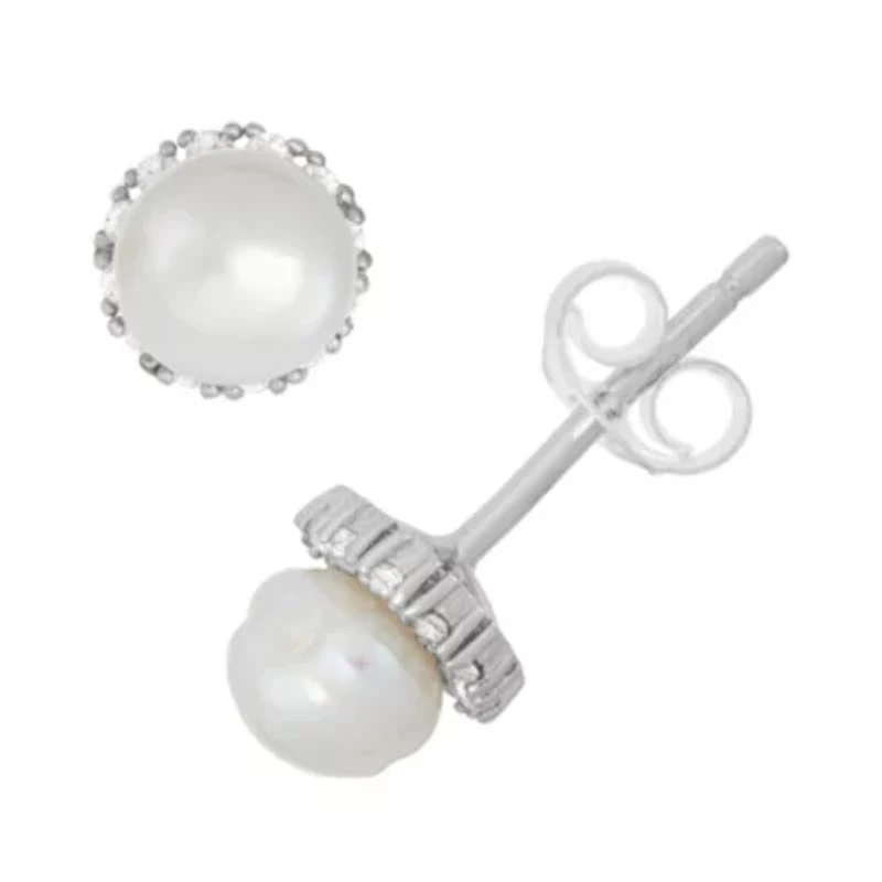 Sterling Silver Freshwater Pearl And Cz Earrings