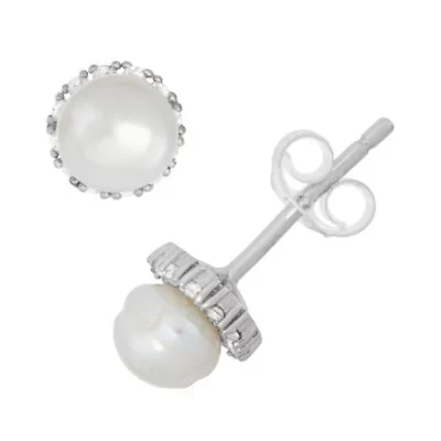 Sterling Silver Freshwater Pearl And Cz Earrings