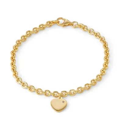Sterling Silver Diamond Heart Dangle Bracelet