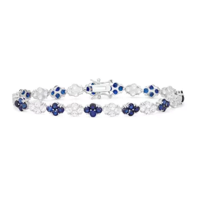 Lab Created Sterling Silver Created Sapphire And Created White Sapphire Tennis Bracelet