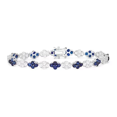 Lab Created Sterling Silver Created Sapphire And Created White Sapphire Tennis Bracelet