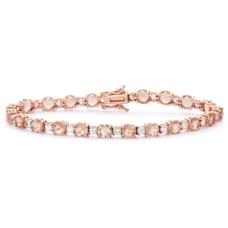Lab Created 14K Rose Gold Over Sterling Silver Simulated Morganite And Created White Sapphire Tennis Bracelet