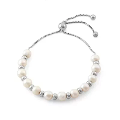 Sterling Silver Pearl Bolo Bracelet