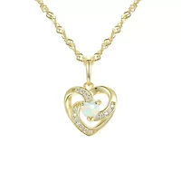 Lab Created Sterling Silver Created White Opal And White Cz Heart Pendant W/Chain