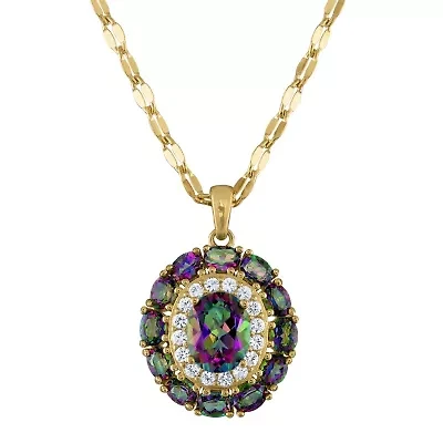 14K Gold Over Sterling Silver Mystic Fire Topaz And Created White Sapphire Pendant