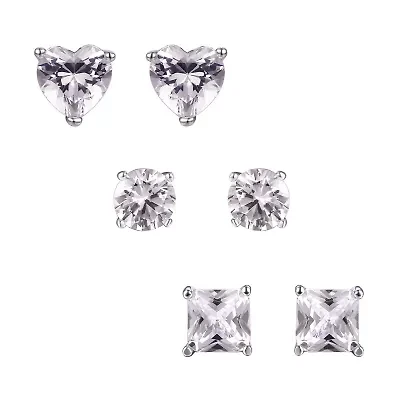 Lab Created Sterling Silver Created White Sapphire Earrings Set