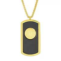 Men's two tone black ip and 18k gold plated stainless steel Our Father dog tag pendant