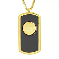Men's two tone black ip and 18k gold plated stainless steel Our Father dog tag pendant