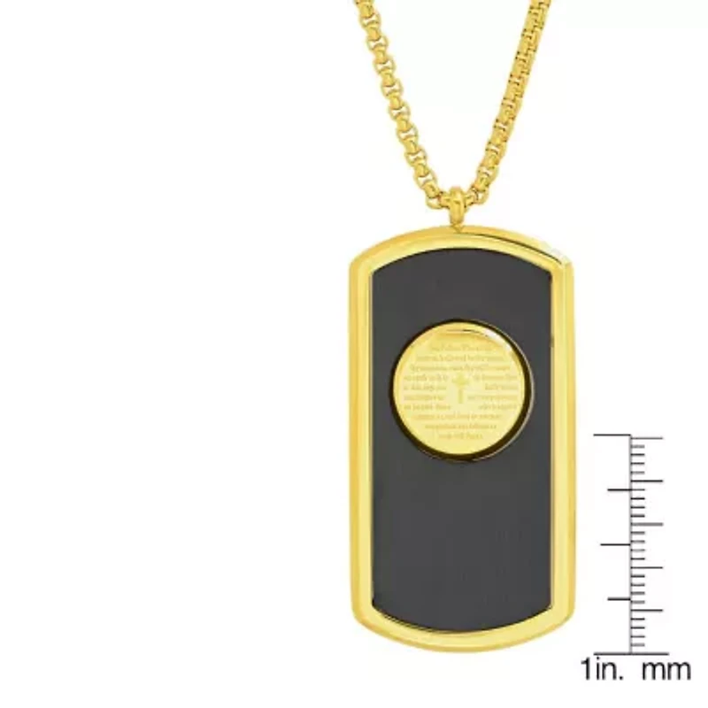 Men's two tone black ip and 18k gold plated stainless steel Our Father dog tag pendant
