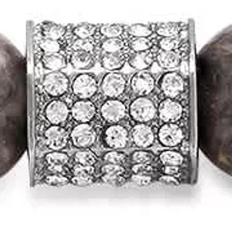 Lab Created Men's diluted gray beaded bracelet with stainless steel and simulated diamond accents