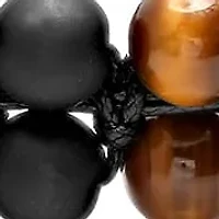 Lab Created Men's tiger eye and black lava beaded drawstring bracelet with 18k gold plated stainless steel accents