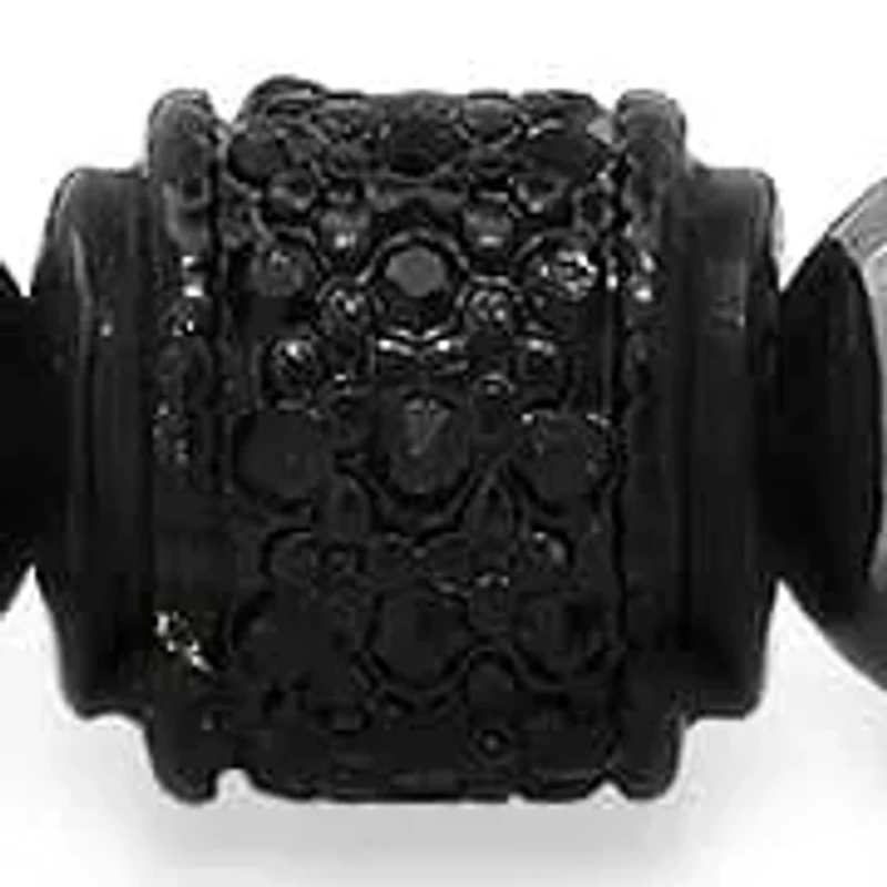 Lab Created Men's black ip stainless steel beads and hematite drawstring bracelet with simulated black diamonds