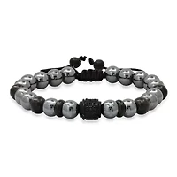 Lab Created Men's black ip stainless steel beads and hematite drawstring bracelet with simulated black diamonds